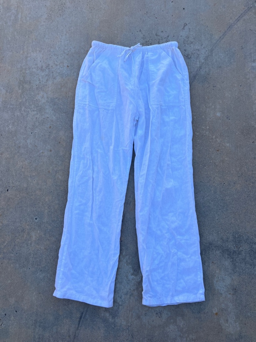 White Drawstring Linen Pants